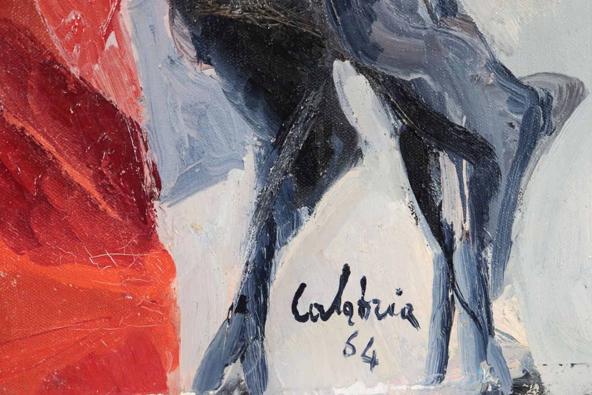 "Studio per figura con piccolo capriolo". Firmato e datato 1964. Dipinto ad olio su tela