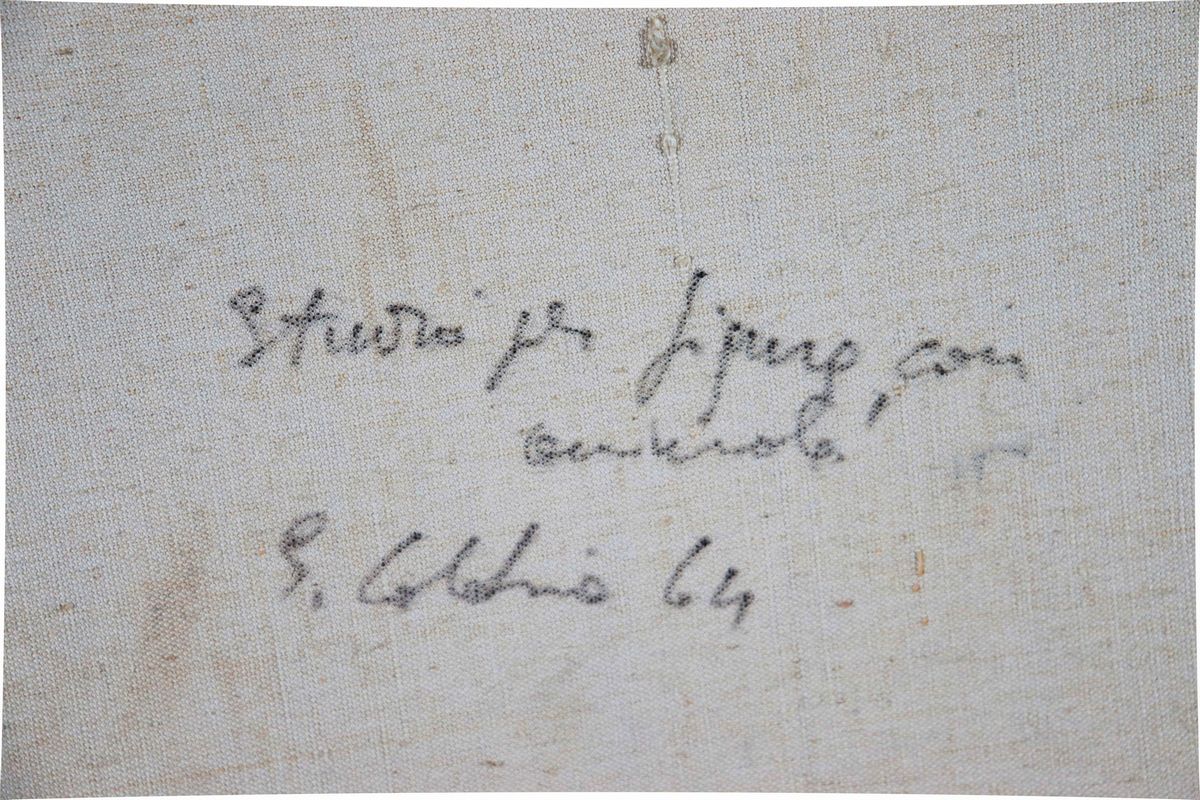"Studio per figura con piccolo capriolo". Firmato e datato 1964. Dipinto ad olio su tela