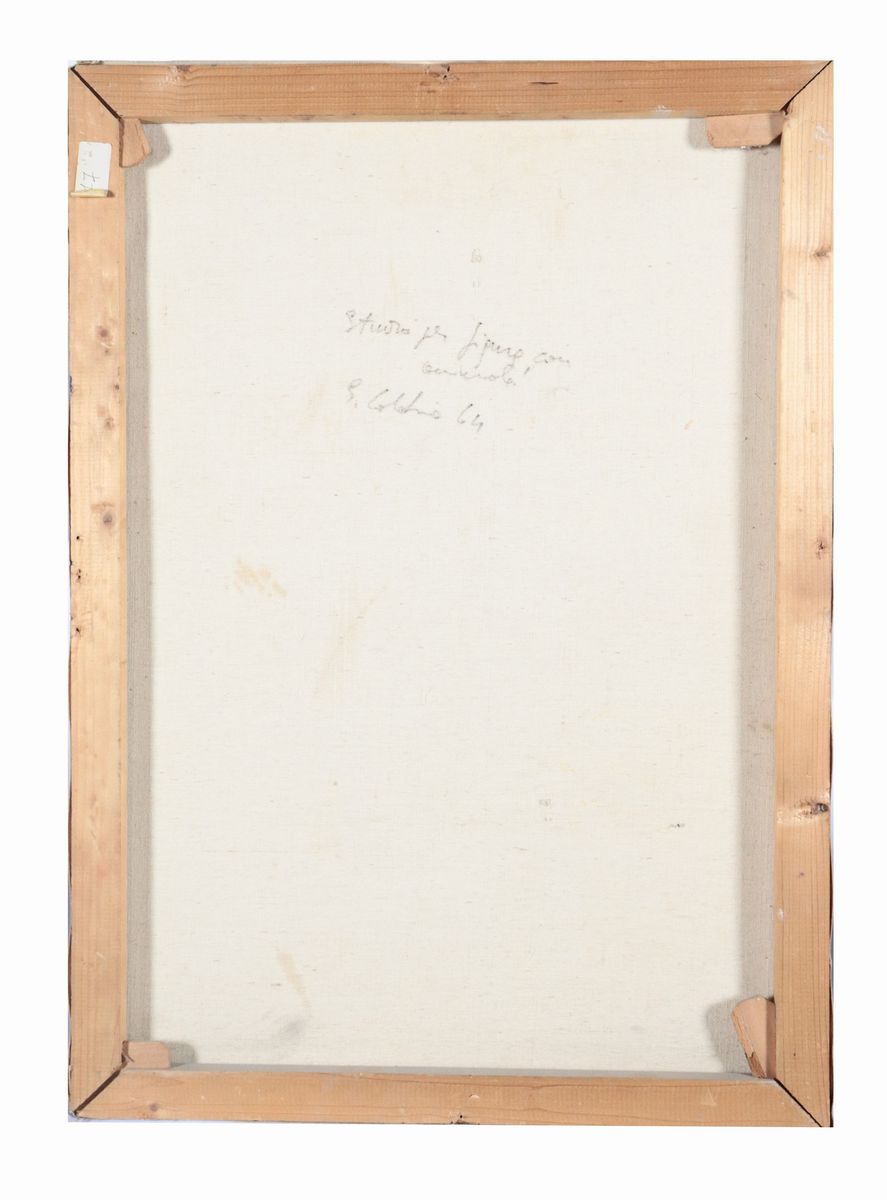 "Studio per figura con piccolo capriolo". Firmato e datato 1964. Dipinto ad olio su tela