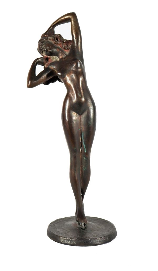 Ancient bronze sculpture "Nude of a young girl". Signed and dated 1880.