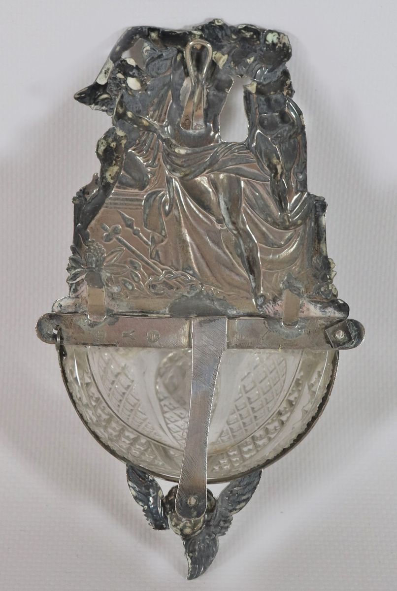 Antica acquasantiera in argento e cristallo