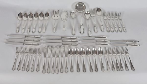 Antique cutlery set in chiseled and embossed silver (53 pcs) gr. 2850