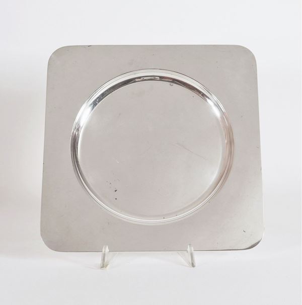 Square dessert plate in smooth silver gr. 600