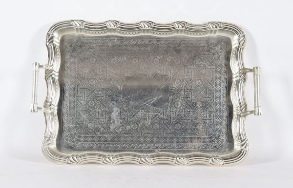 Large glove tray in embossed and chiseled silver metal