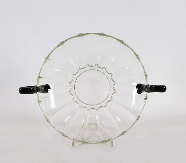 Liberty fruit bowl in transparent crystal with black handles
