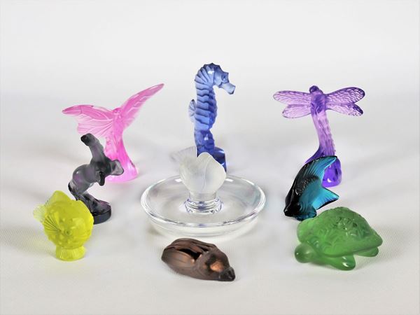 Lotto di nove piccoli animaletti in cristallo Lalique