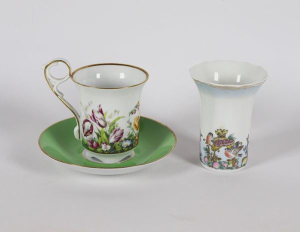 Porcelain lot of a cup with saucer and a jar