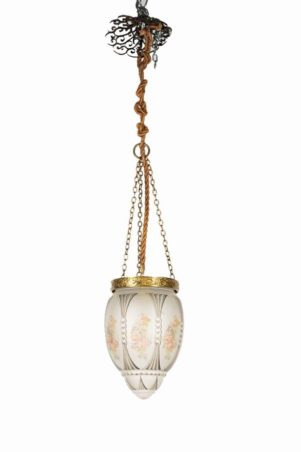 Lampada da soffitto Liberty in vetro opaco  - Asta Dipinti antichi, mobili, arredi e oggetti d'arte - Gelardini Aste Casa d'Aste Roma