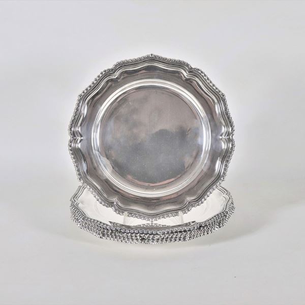 Lot of six antique English plates in Sheffield. Carrington silversmith