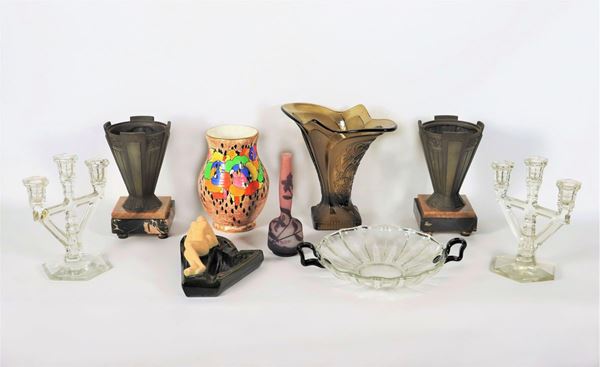 Lot of various metal, crystal and porcelain objects (9 pcs)