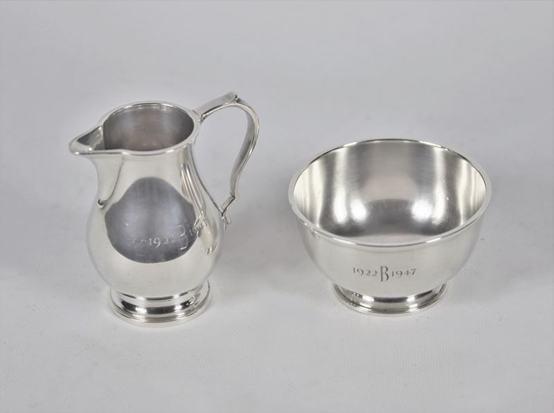 Lattiera e zuccheriera Decò in argento Sterling 925. Firmate Tiffany & Co