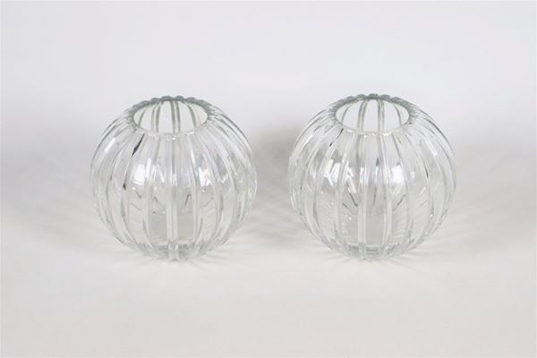 Pair of small crystal bowls. Signed