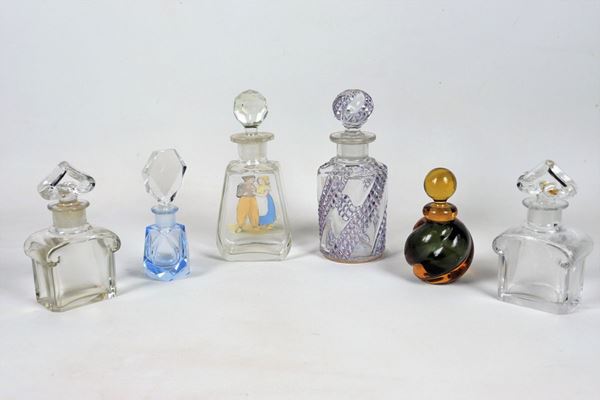 Lot of six crystal and glass perfume bottles