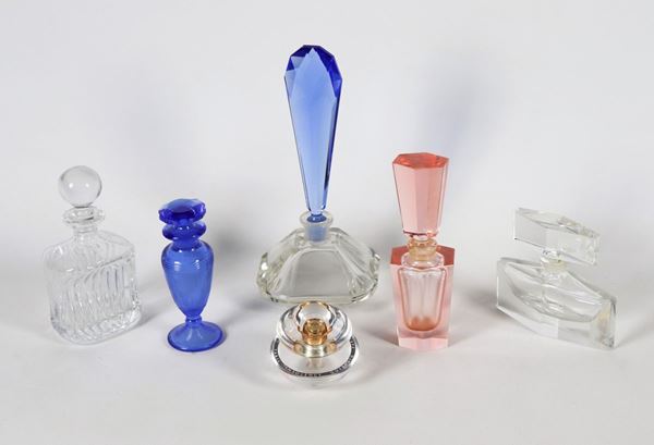 Lot of six crystal and glass bottles