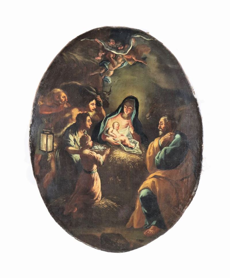 "Natività" dipinto ad olio su tela a forma ovale