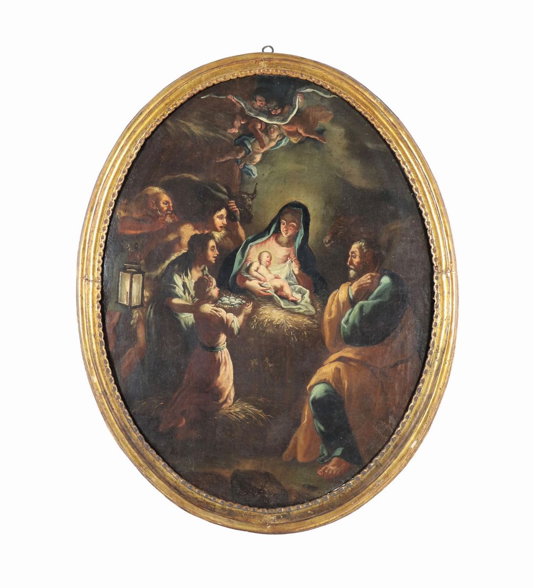 "Natività" dipinto ad olio su tela a forma ovale