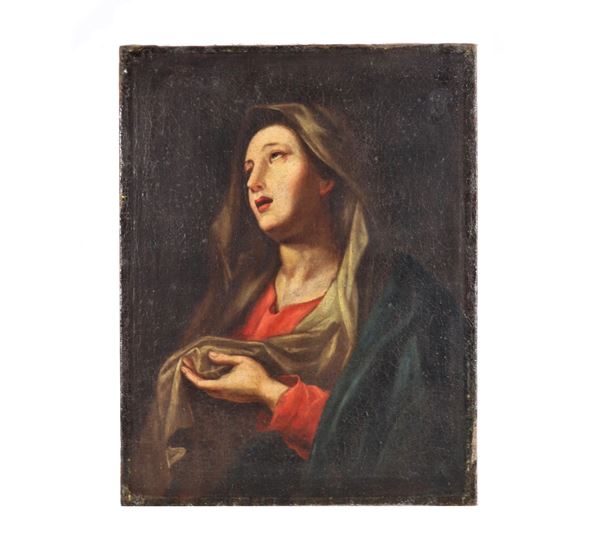 Pittore Romano Inizio XVIII Secolo - "Madonna in estasi" dipinto ad olio su tela