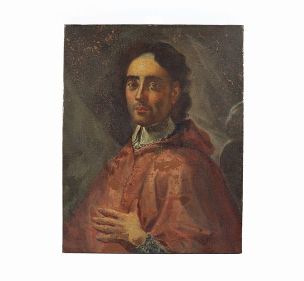 Scuola Romana Inizio del XVIII Secolo - "Portrait of a bishop" oil painting on canvas