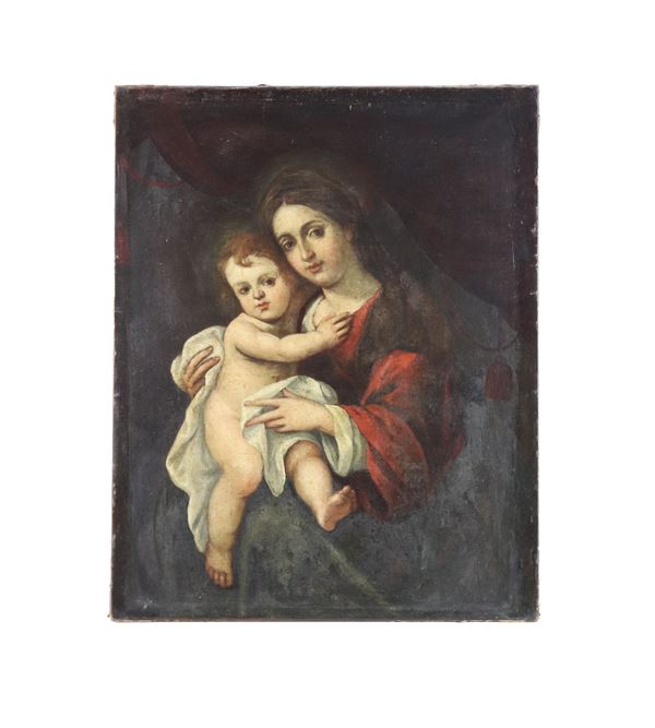 Scuola Italiana XVIII Secolo - "Madonna con Bambino" dipinto ad olio su tela