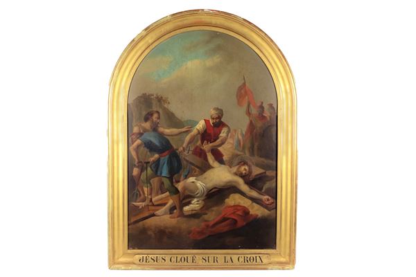 Pittore Veneto Inizio XIX Secolo - 'La Crocifissione' dipinto ad olio su tela