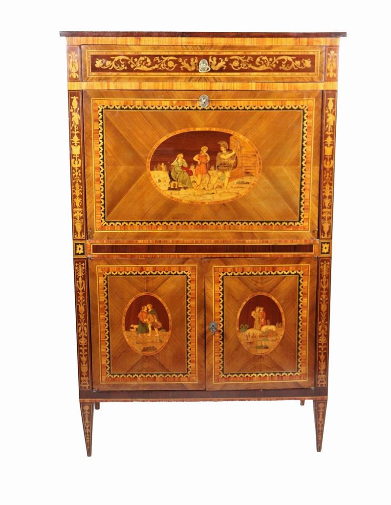 Secretaire lombardo in noce e bois de rose