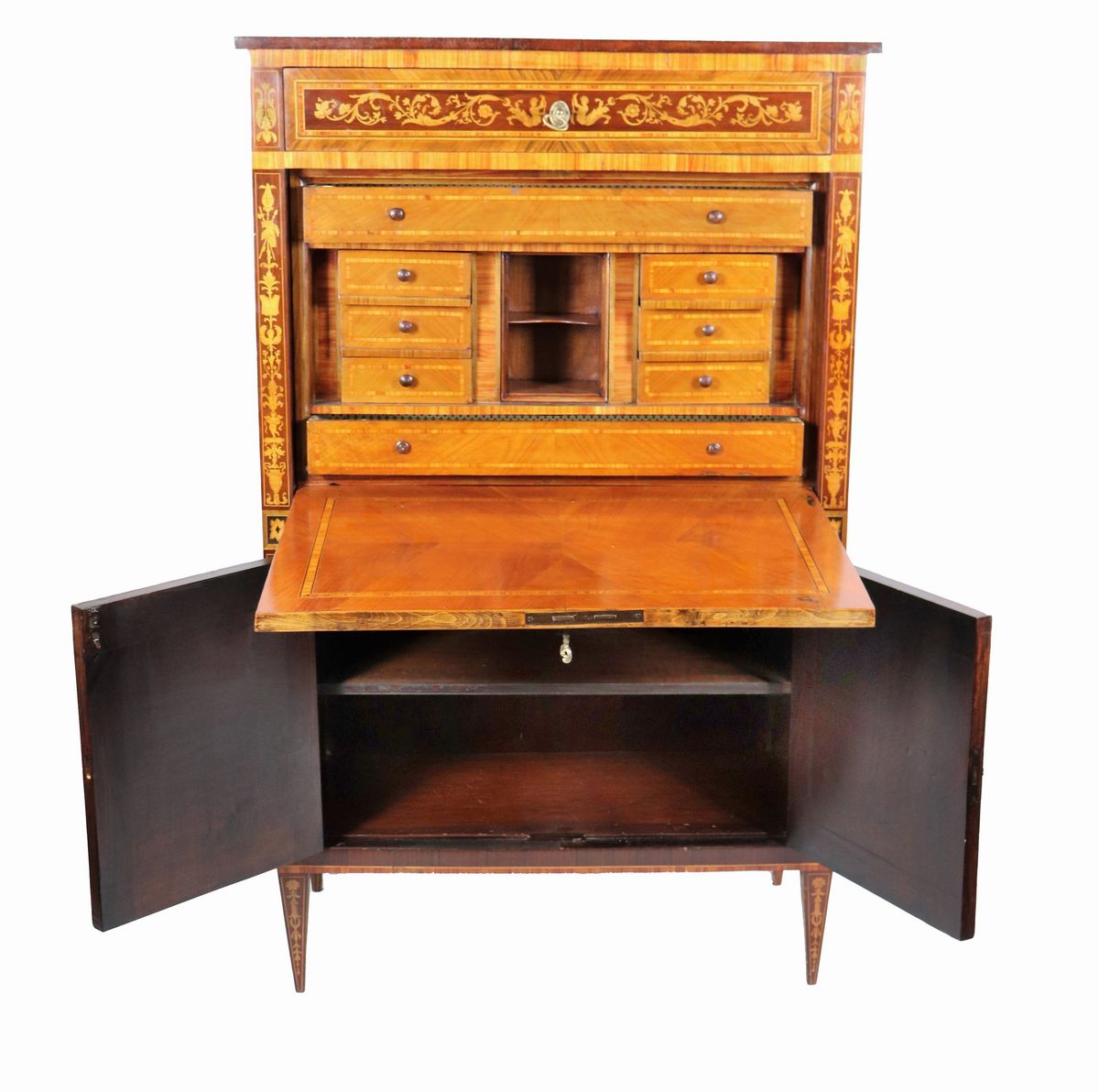 Secretaire lombardo in noce e bois de rose