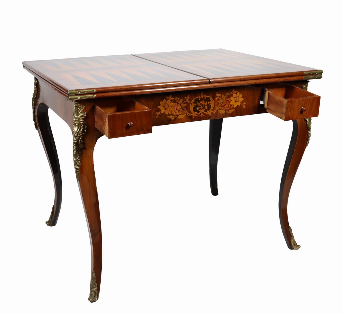 Antico tavolo da gioco francese Backgammon in noce