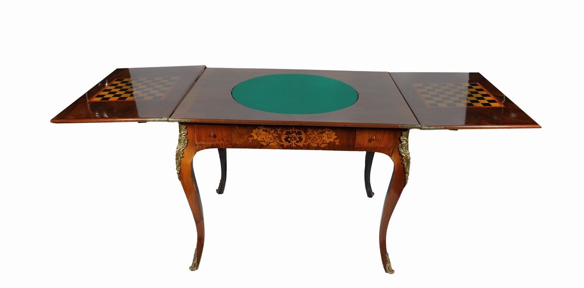 Antico tavolo da gioco francese Backgammon in noce
