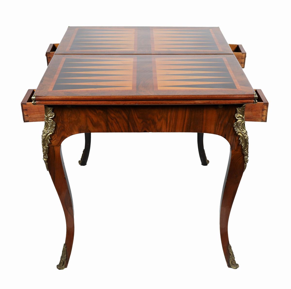 Antico tavolo da gioco francese Backgammon in noce