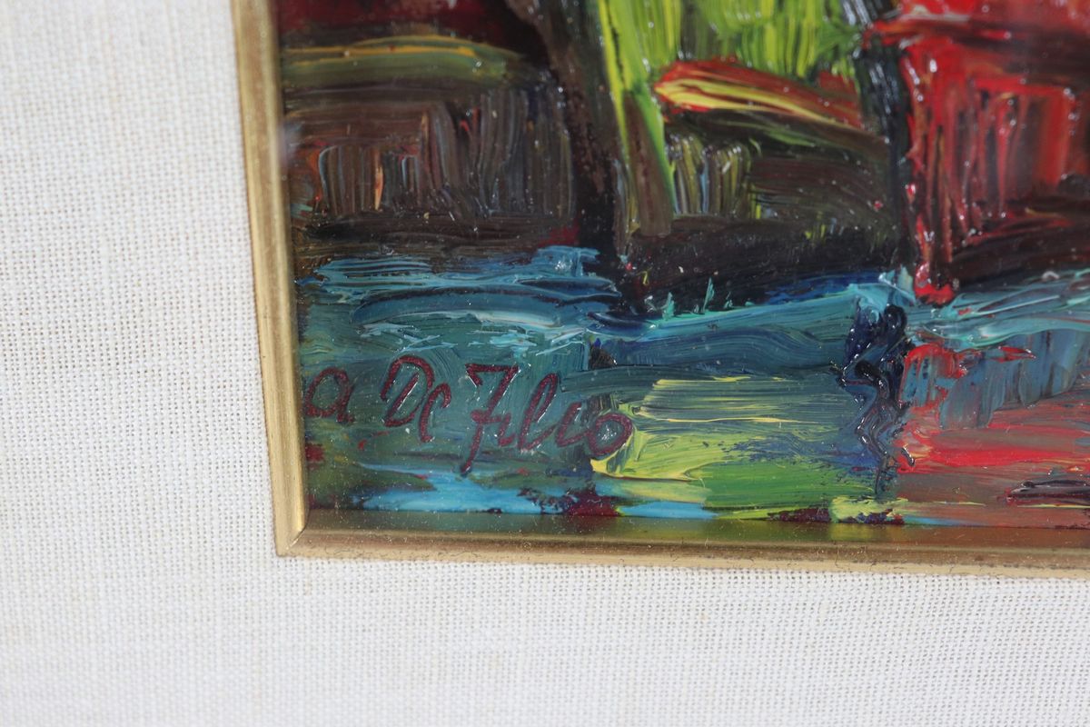 "Paesaggi con alberi" e "Scorcio di porto" lotto di tre piccoli dipinti ad olio