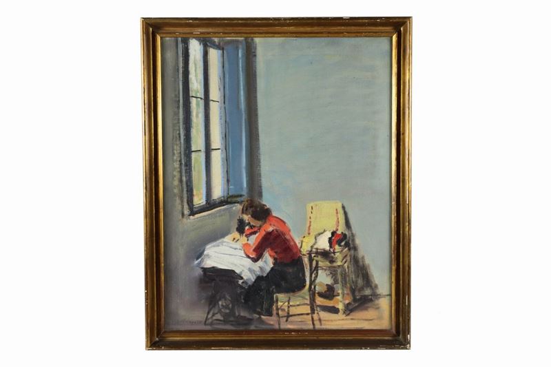 "La sartina". Firmato e datato, dipinto ad olio su tela