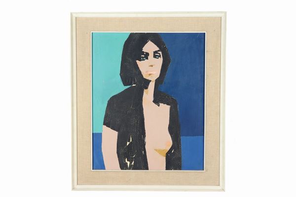 Arte Contemporanea - "Ritratto di giovane donna". Firmato e datato sul retro della tela, dipinto ad olio su tela