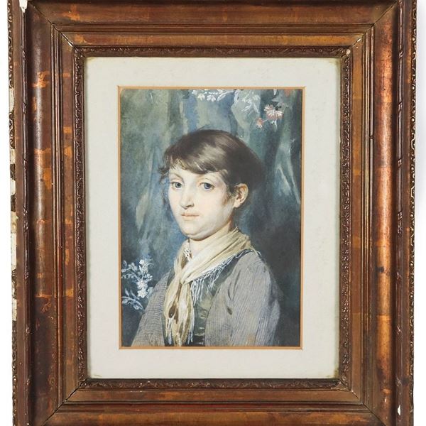Pittore Italiano Inizio XX Secolo - "Portrait of girl with shawl" small watercolor on paper