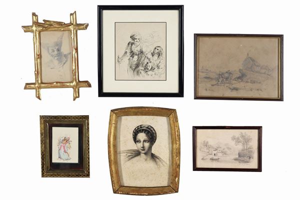 Lot of six small drawings