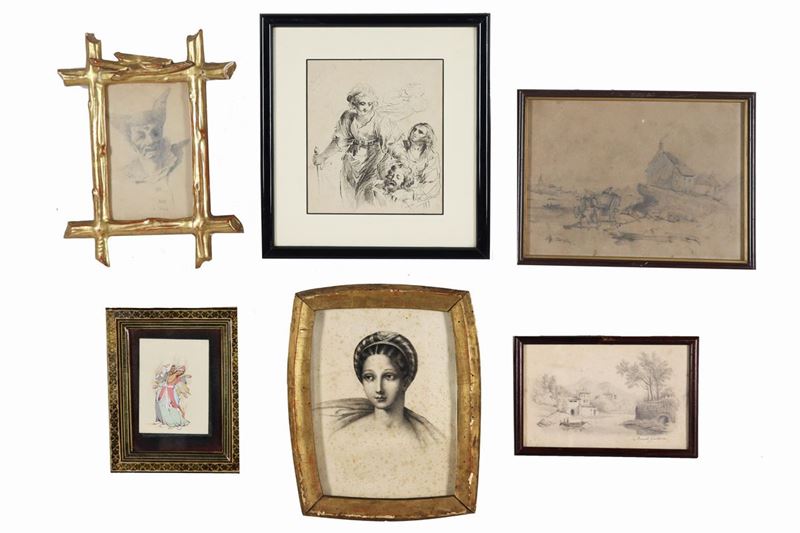 Lotto di sei piccoli disegni