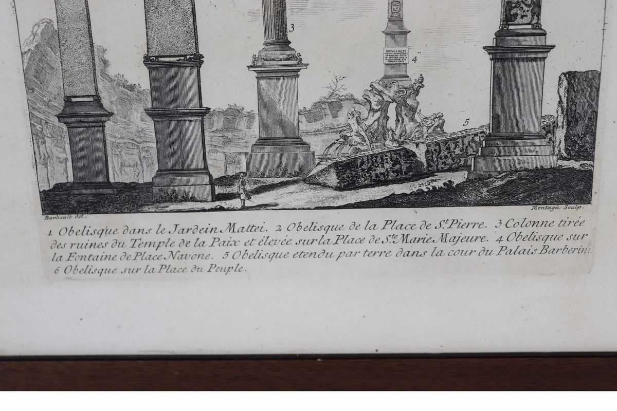 Antica stampa "Gli obelischi delle piazze di Roma"