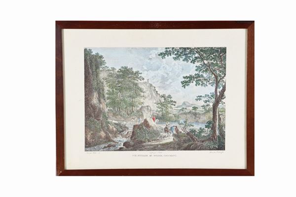 French colored print "Italian landscape at sunset"