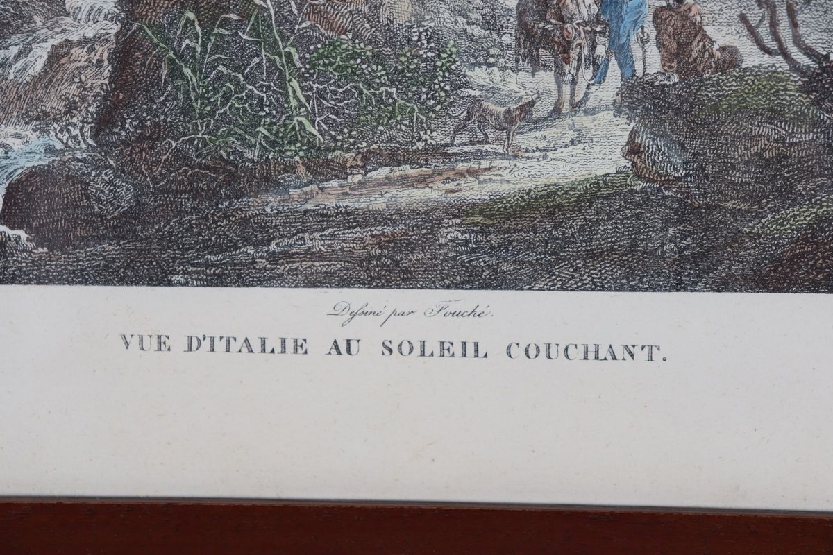 Stampa francese colorata "Paesaggio italiano al tramonto"