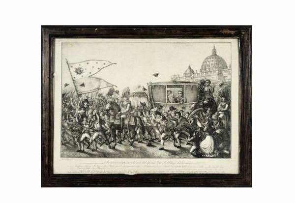 Antica stampa "Corteo papale"