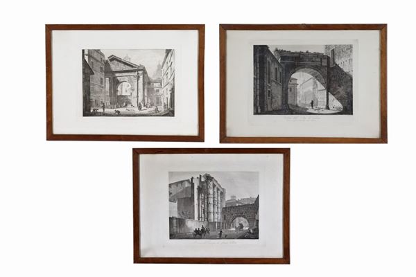 Lot of three antique prints "Glimpses of Rome"