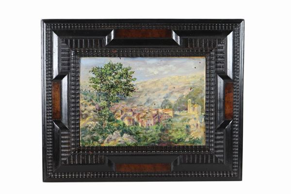 Pittore Abruzzese Inizio XX Secolo - Signed. "View of the village of Cappadocia" painted in oil on a tablet