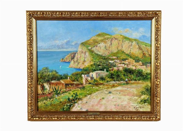 Vincenzo Laricchia - Signed. "View of Capri" oil painting on canvas