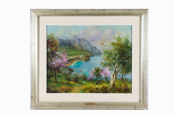 Vincenzo Laricchia - Signed. "Spring in Capri" oil painting on canvas