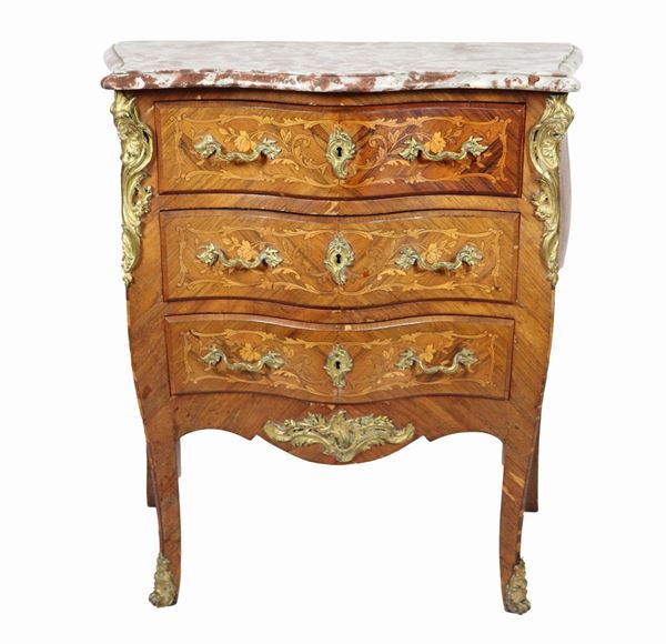 Small French Napoleon III chest of drawers in purple ebony