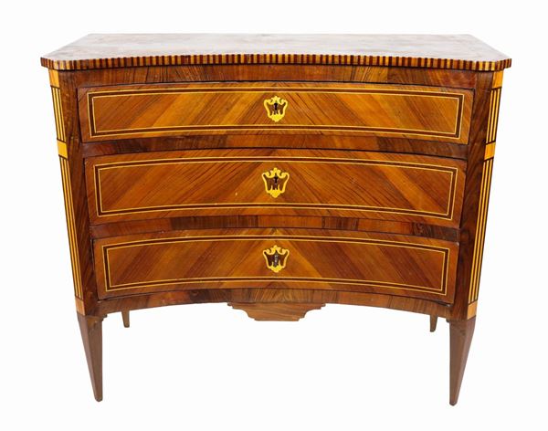 Concave shaped chest of drawers in walnut