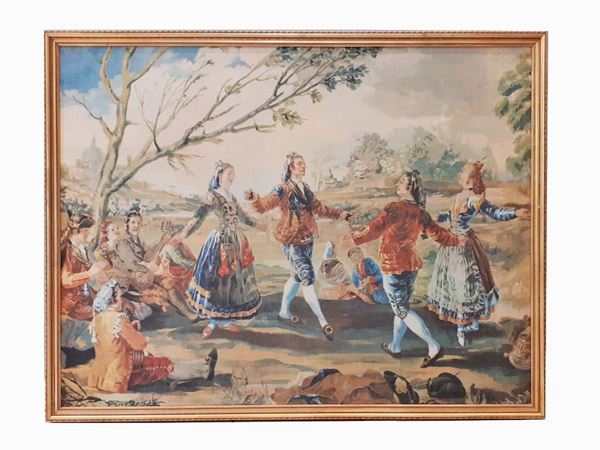 Tapestry "Dancing party in the Roman countryside with St. Peter in the background"