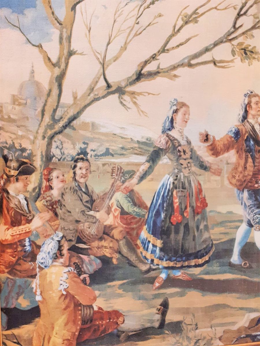 Arazzo "Festa danzante nella campagna romana con San Pietro sullo sfondo"