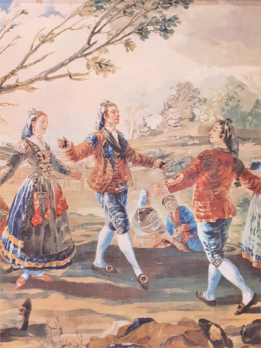 Arazzo "Festa danzante nella campagna romana con San Pietro sullo sfondo"