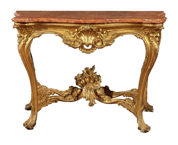 Neapolitan Louis XV console in gilded wood