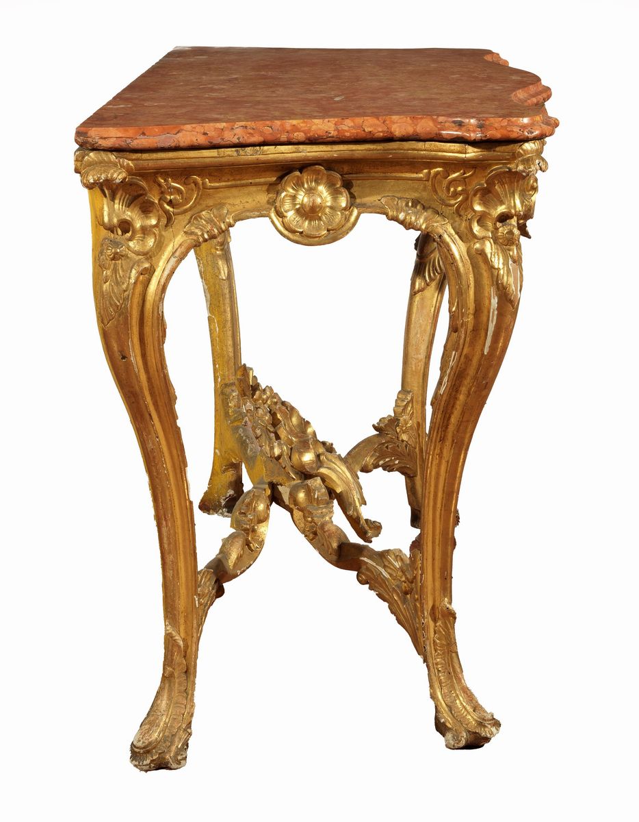 Consolle napoletana Luigi XV in legno dorato